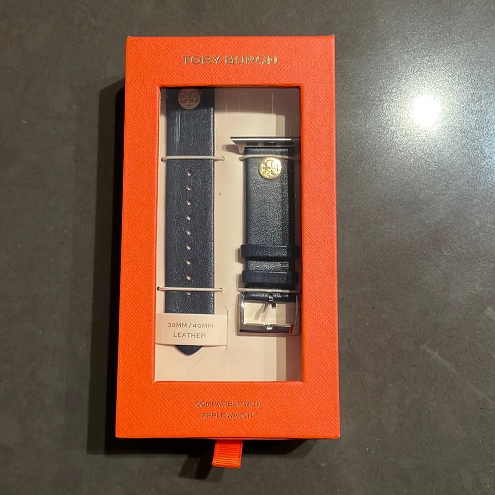 Tory Burch Navy leather Apple Watch band